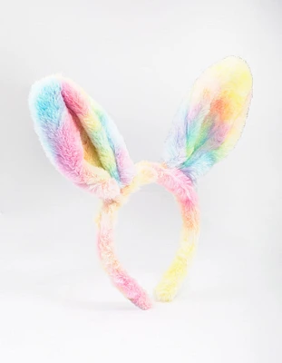 Kids Fabric Fluffy Rainbow Bunny Ear Headband