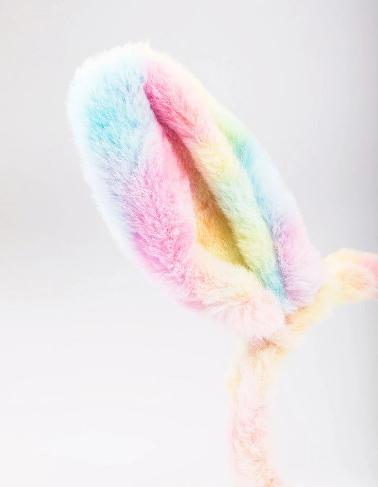 Kids Fabric Fluffy Rainbow Bunny Ear Headband