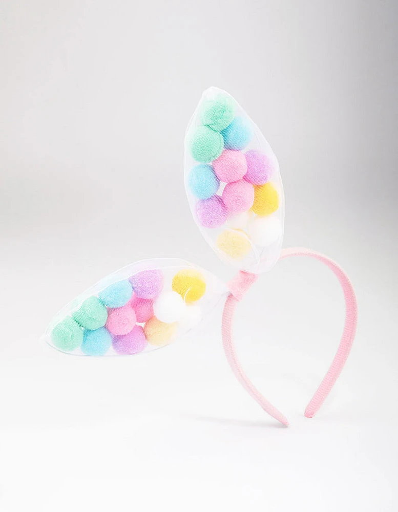 Kids Fabric Pom Pom Bunny Ear Headband