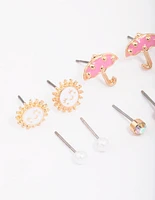 Kids Gold Cloud Sun Stud Earring 6-Pack