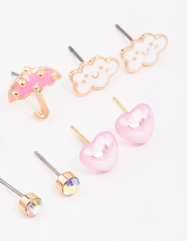 Kids Gold Cloud Sun Stud Earring 6-Pack