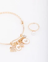 Kids Rose Gold Twisted Charm Bracelet & Ring Jewellery Set