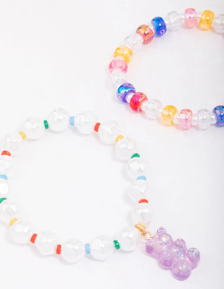 Kids Mixed Pearl & Beaded Charm Bracelet 3-Pack