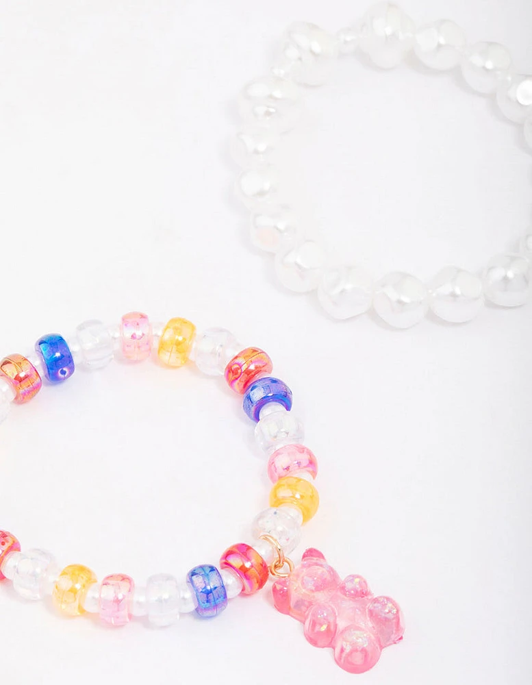 Kids Mixed Pearl & Beaded Charm Bracelet 3-Pack