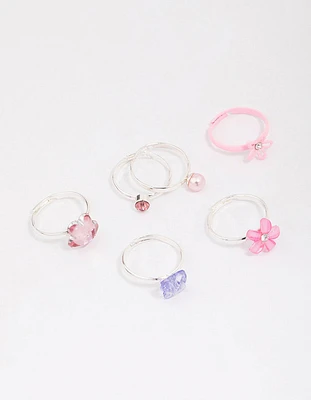 Kids Silver Crystal Butterfly Ring 6-Pack