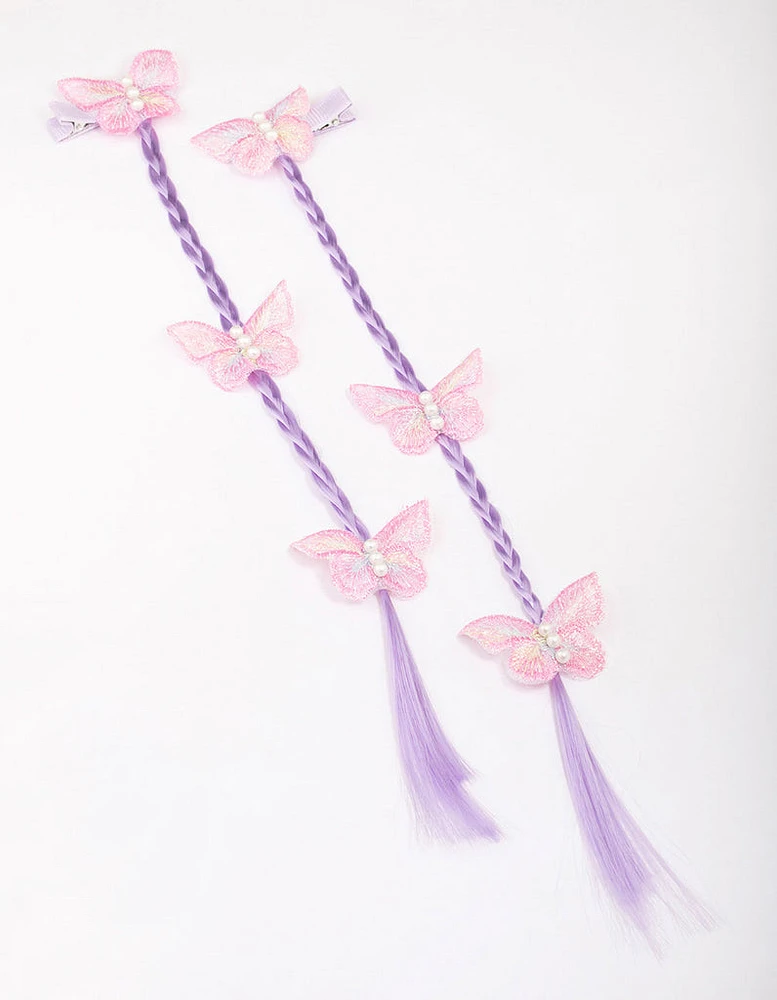 Kids Lilac Faux Hair Extension Butterfly Hair Clip