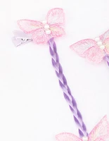 Kids Lilac Faux Hair Extension Butterfly Hair Clip
