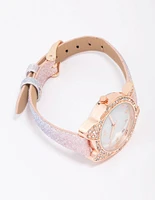 Kids Rose Gold Diamante Rainbow Watch