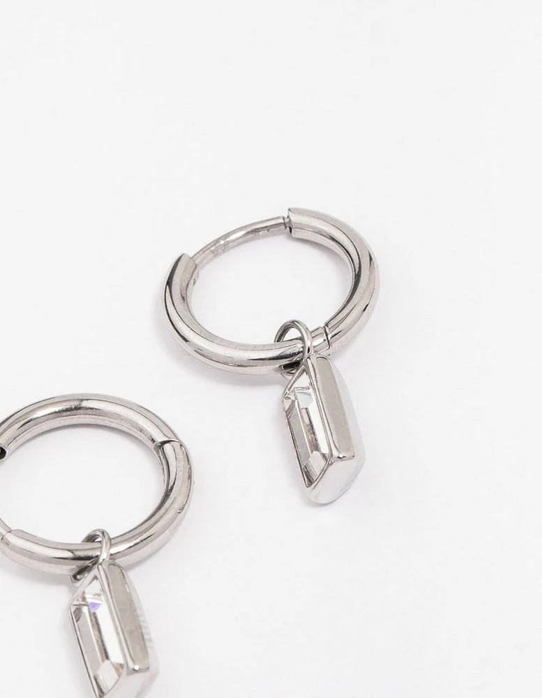 Stainless Steel Classic Baguette Huggie Hoop Earrings