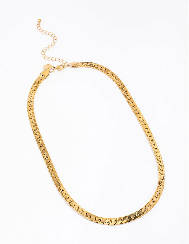 Waterproof Gold Plated Stainless Steel Flat Curb Chain Necklace