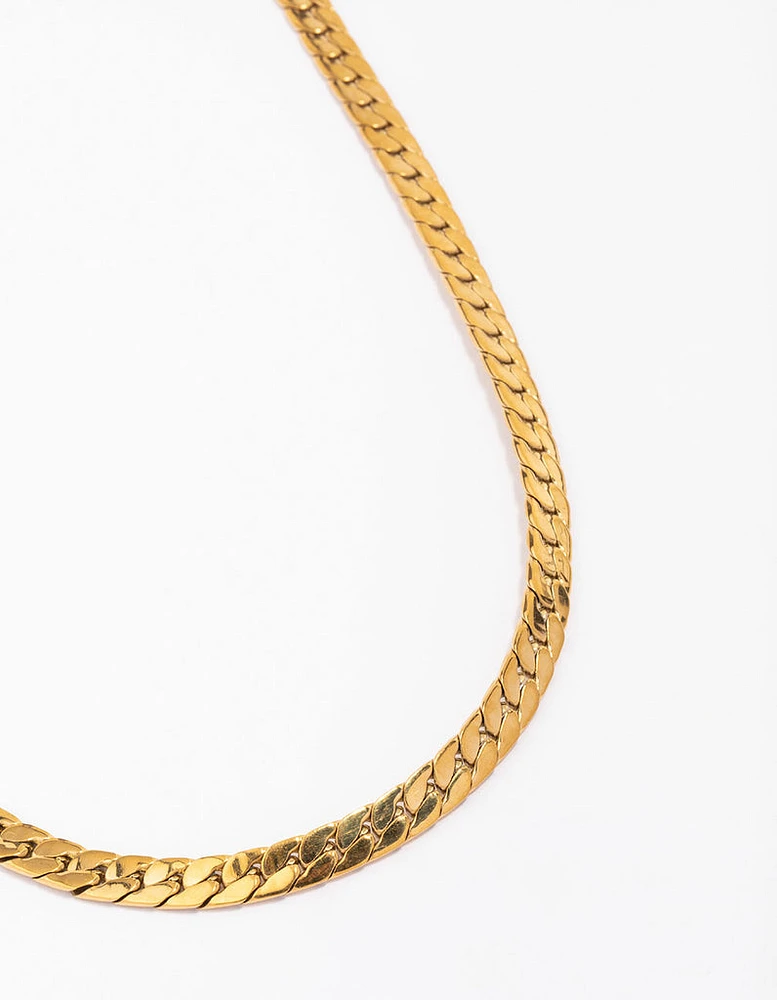 Waterproof Gold Plated Stainless Steel Flat Curb Chain Necklace