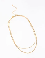 Waterproof Gold Plated Stainless Steel Layered Curb & Figaro Necklace