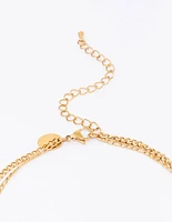 Gold Plated Stainless Steel Layered Curb & Figaro Necklace