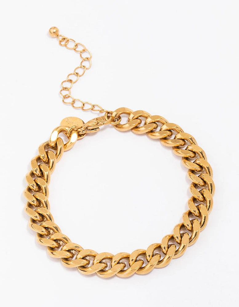 Waterproof Gold Plated Stainless Steel Curb Chain Bracelet