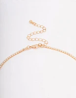 Gold Fine Ribbon Cubic Zirconia Lariat Necklace