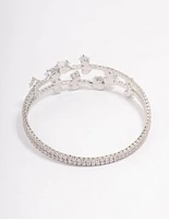 Rhodium Cubic Zirconia Leaf Layered Bangle