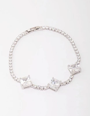 Rhodium Square Cubic Zirconia Bracelet