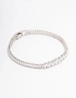 Rhodium Round Emerald-Cut Rectangular Tennis Bracelet