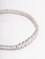 Rhodium Round Emerald-Cut Rectangular Tennis Bracelet