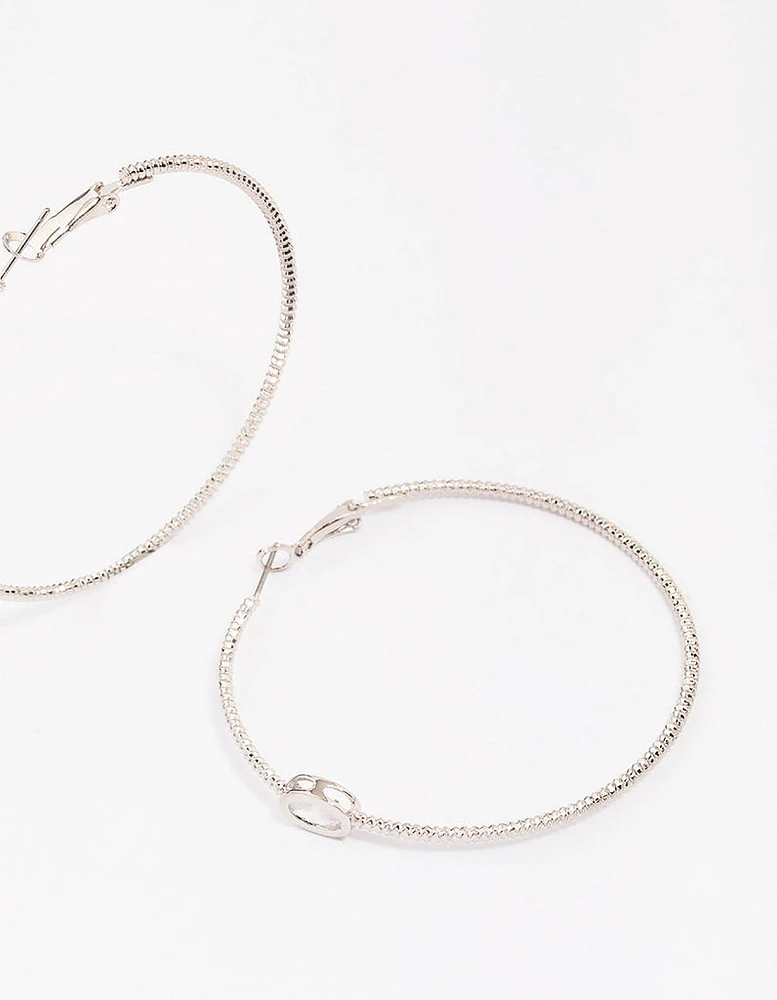 Rhodium Textural Oval Cubic Zirconia Hoop Earrings