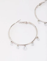 Rhodium Cubic Zirconia Dangle Hoop Earrings