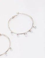 Rhodium Cubic Zirconia Dangle Hoop Earrings