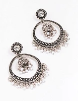 Antique Silver Beaded Ball Drop Earrings