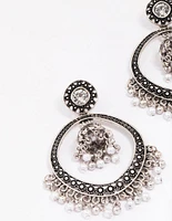 Antique Silver Beaded Ball Drop Earrings