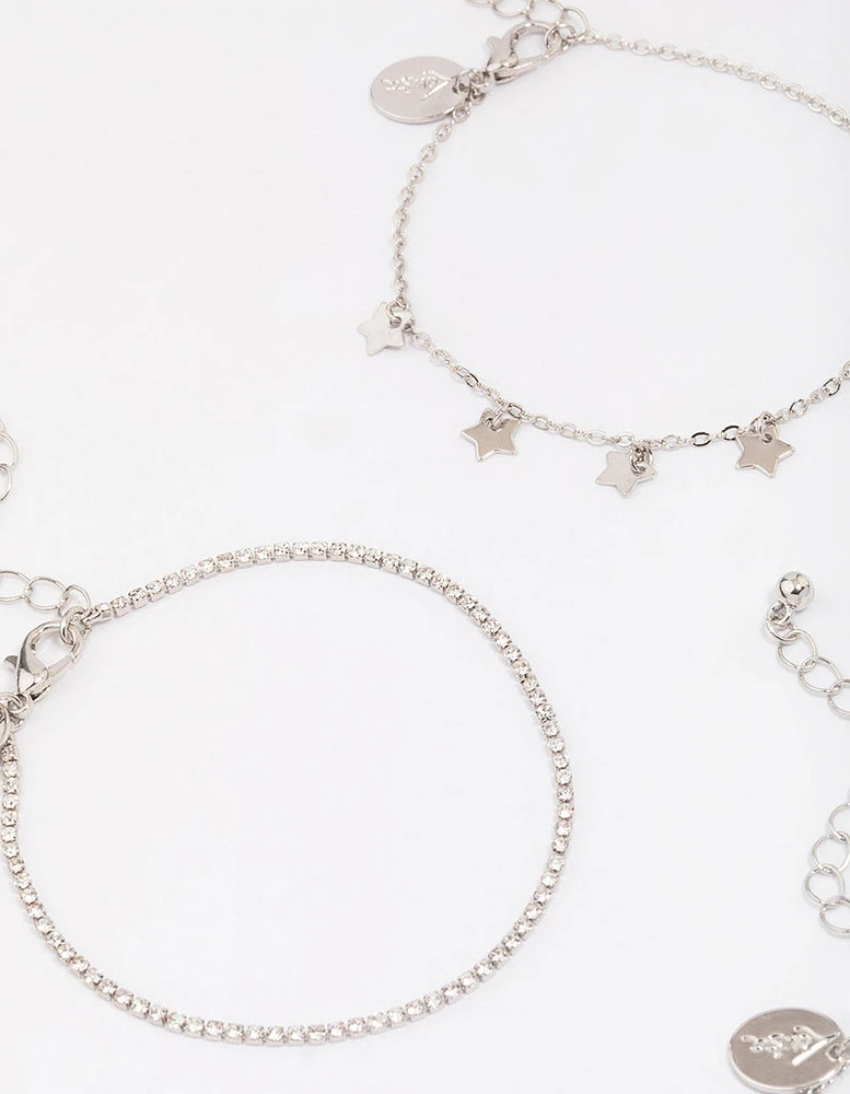 Rhodium Mini Star Bracelet 4-Pack