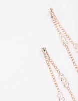 Rose Gold Diamante Trio Cluster Drop Earrings