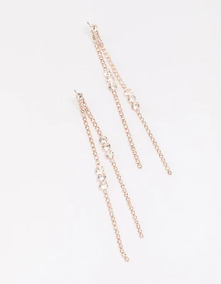 Rose Gold Diamante Trio Cluster Drop Earrings