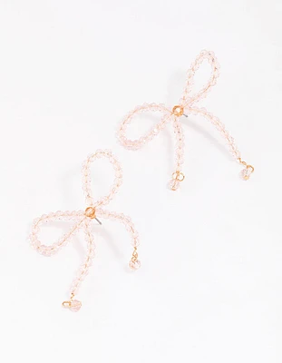 Rose Gold Beaded Bow Drop Earrings