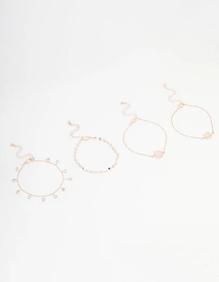 Rose Gold Diamante Tassel Bracelet 4-Pack