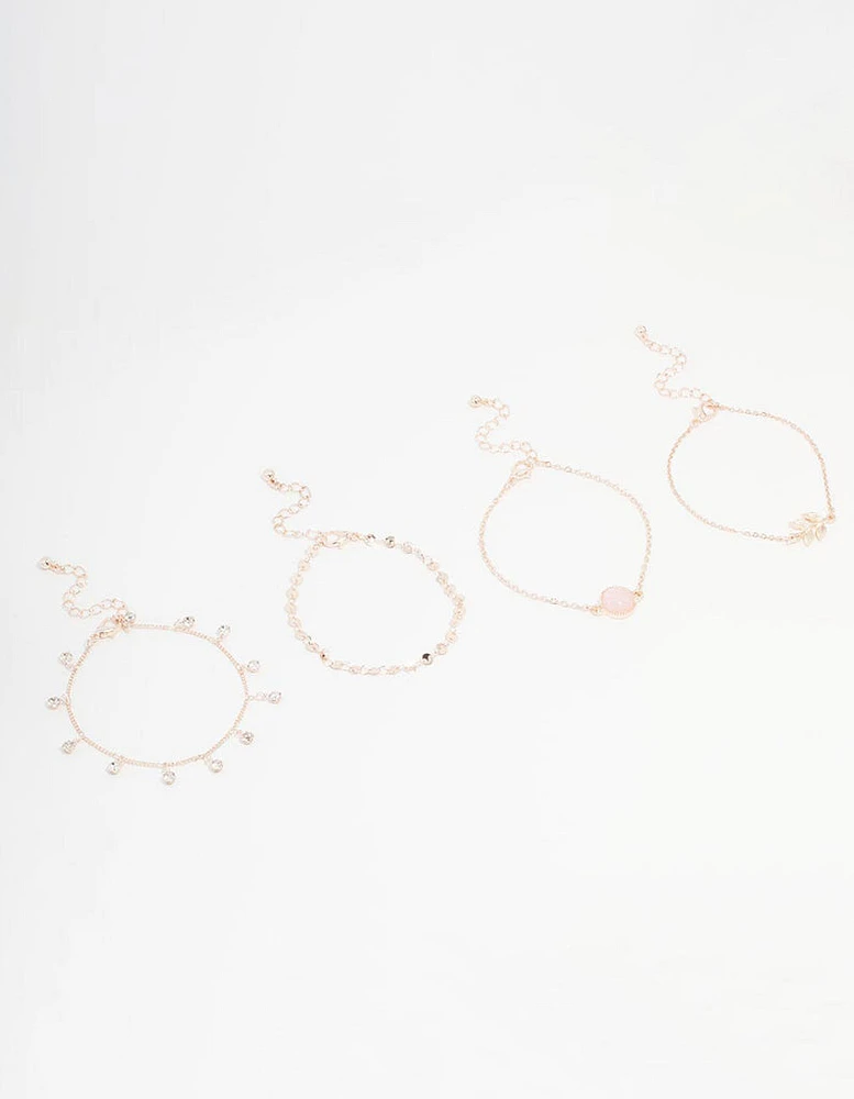 Rose Gold Diamante Tassel Bracelet 4-Pack