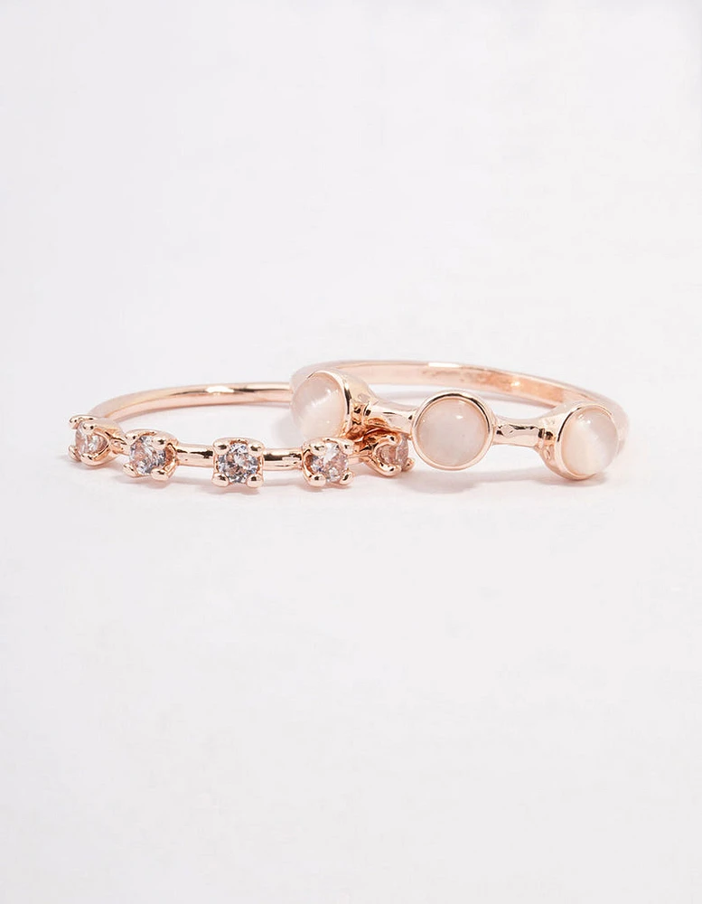 Rose Gold Multi Stone Ring Stack Pack