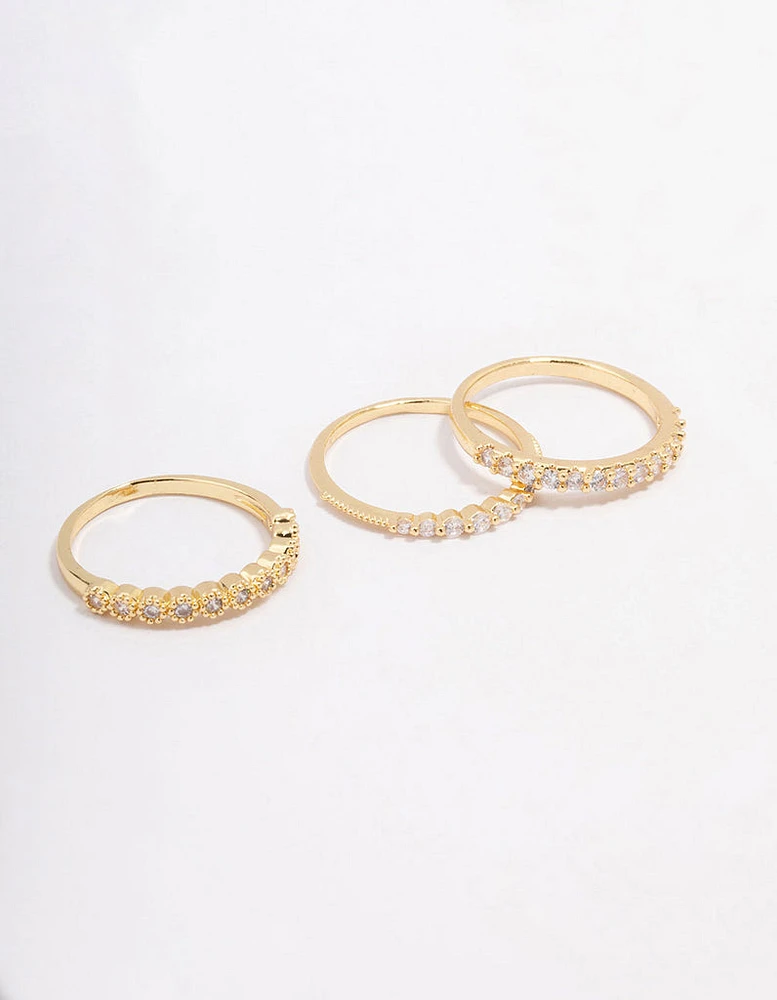 Gold Plated Cubic Zirconia Round Triple Stacking Rings