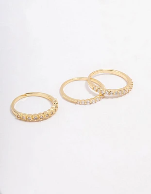 Gold Plated Cubic Zirconia Round Triple Stacking Rings