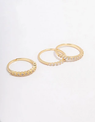 Gold Plated Cubic Zirconia Round Triple Stacking Rings