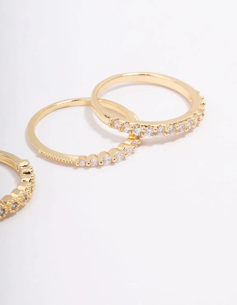 Gold Plated Cubic Zirconia Round Triple Stacking Rings