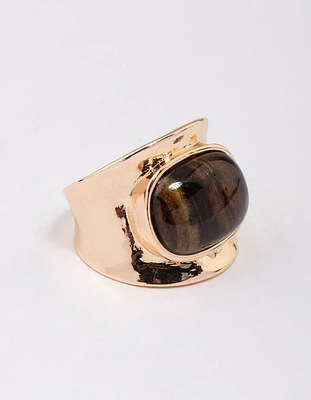 Gold Statement Stone Band Ring