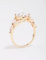 Gold Elegant Floral Cubic Zirconia Ring