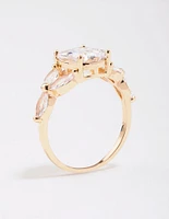 Gold Elegant Floral Cubic Zirconia Ring