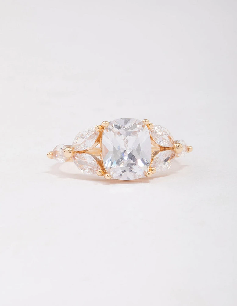 Gold Elegant Floral Cubic Zirconia Ring