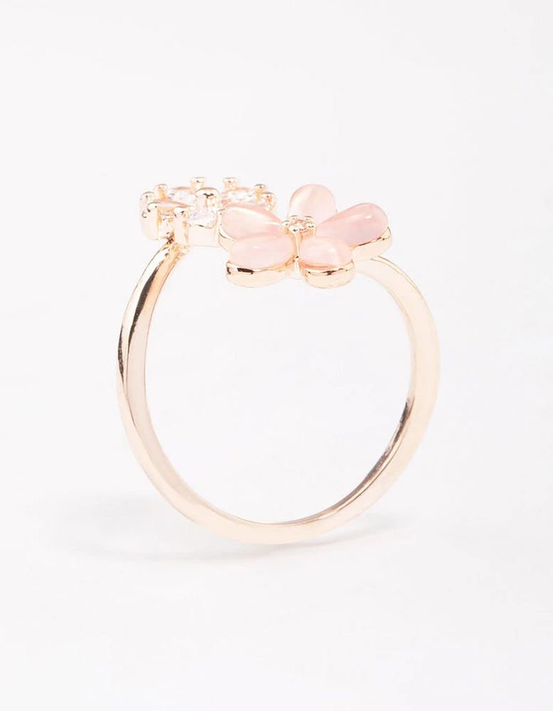 Rose Gold Double Daisy Wrap Ring