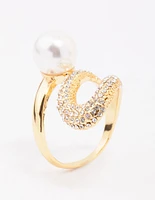 Gold Plated Pave Pearl Cocktail Ring