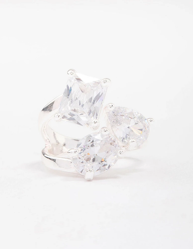 Silver Mixed Stone Trio Cubic Zirconia Ring