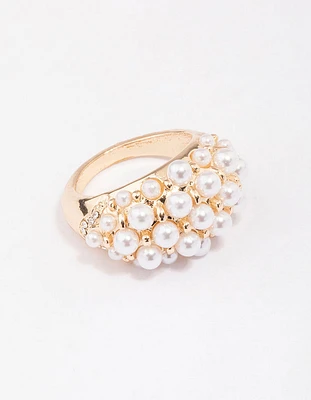 Gold Domed Pearl Ring