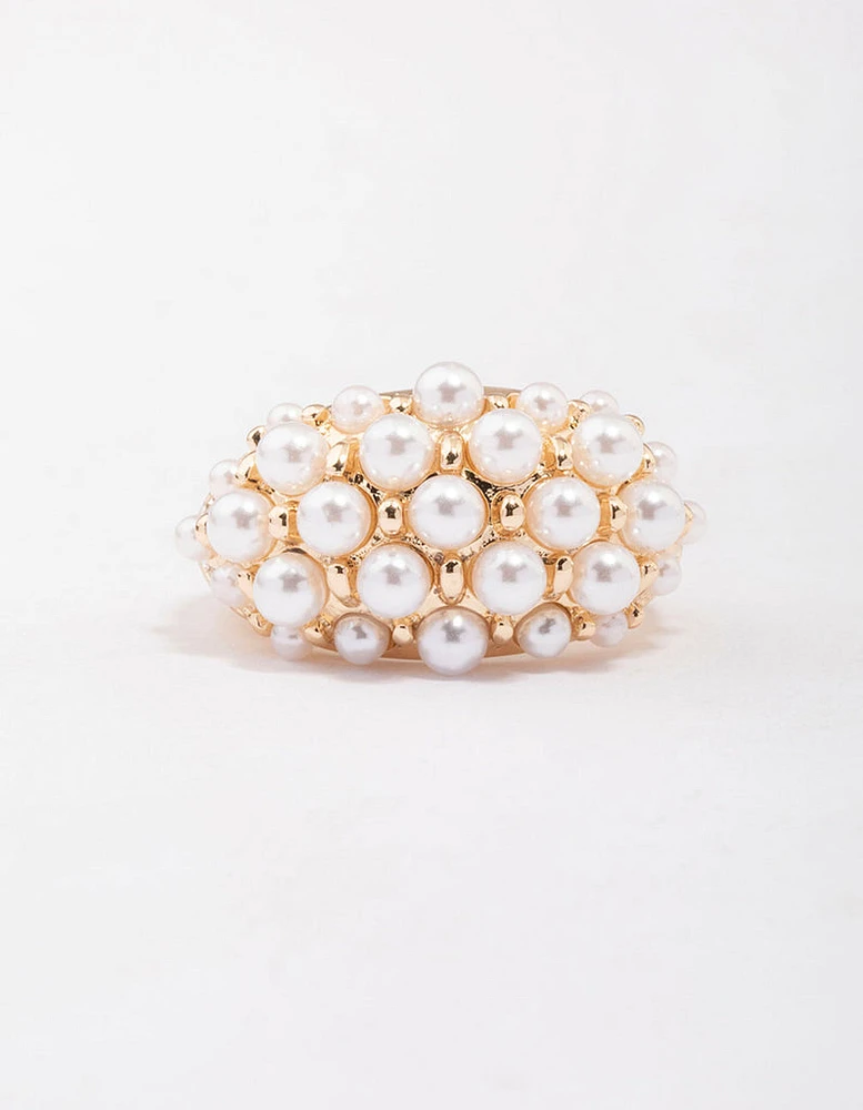 Gold Domed Pearl Ring