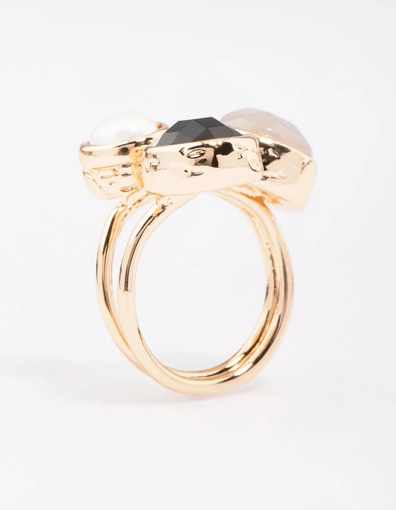 Gold Triple Stone Wrapped Cocktail Ring