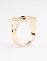 Gold Square Evil Eye Cocktail Ring